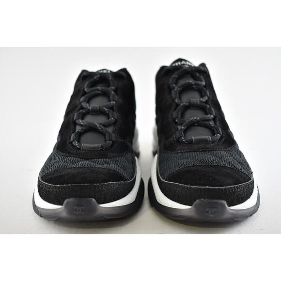 Chanel 21B Mens Black Suede White CC Logo Lace Up Mid Top Trainer Sneaker 44 11 - Picture 7 of 12